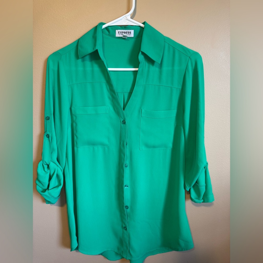 Express Vibrant Green Button-Down Shirt